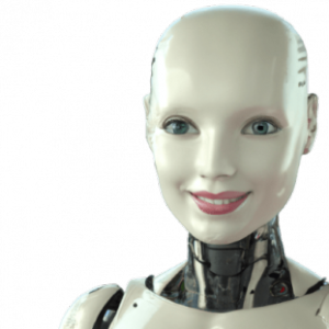 Lächelnde Roboterfrau Sophia - Symbol für Fortschritt in der Chatbot-Programmierung.